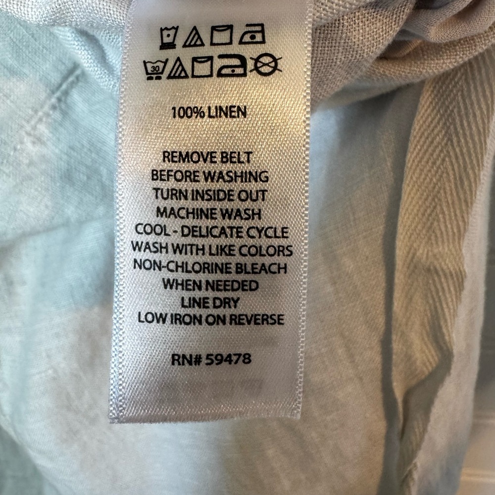 Halston Linen Wide Leg Pants Belted Cropped‎ Casual Womens L Stretch Waist White - Picture 9 of 10